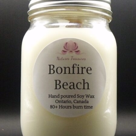 Bonfire Beach Soy Wax Candle - Mason Jar 80+ Hours Burn Time - Wooden Wick