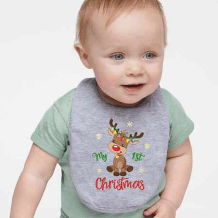 My 1st Christmas Embroidered Reindeer Bib