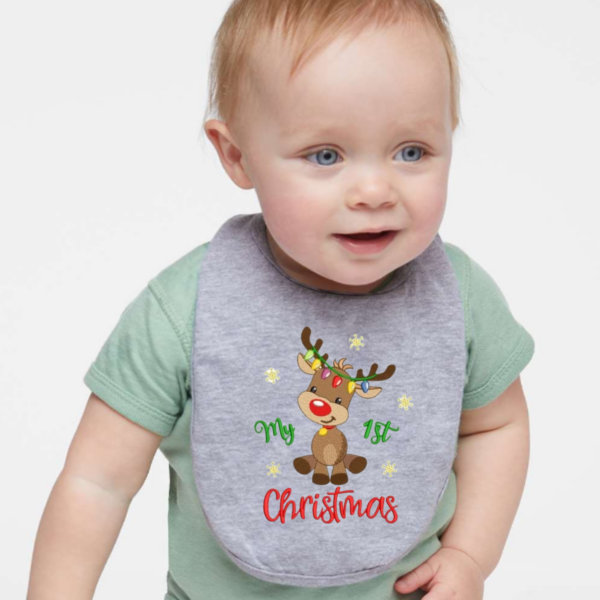 My 1st Christmas Embroidered Reindeer Bib