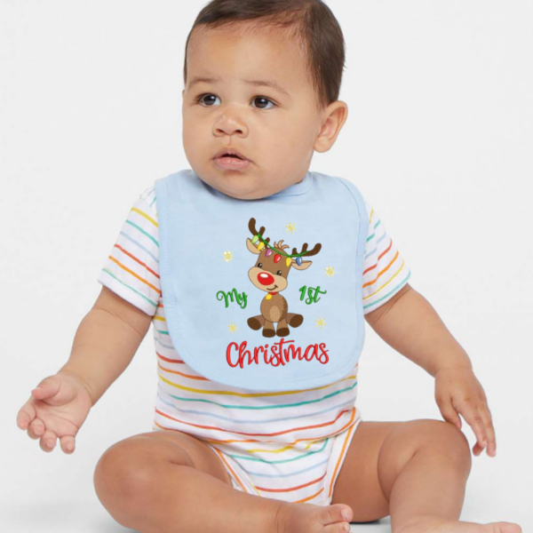 My 1st Christmas Embroidered Reindeer Bib