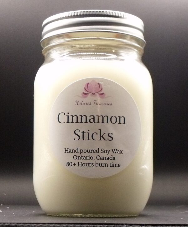 Cinnamon Sticks Soy Wax Candle - Mason Jar 80+ Hours Burn Time - Wooden Wick