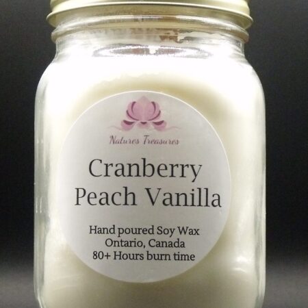Cranberry Peach Vanilla Soy Wax Candle - Mason Jar 80+ Hours Burn Time - Wooden Wick