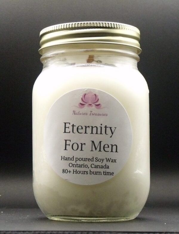 Eternity For Men Soy Wax Candle - Mason Jar 80+ Hours Burn Time - Wooden Wick