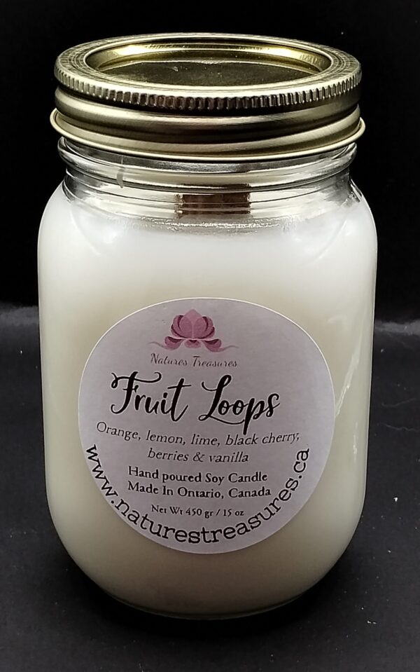 Fruit Loops Soy Wax Candle - Mason Jar 80+ Hours Burn Time - Wooden Wick