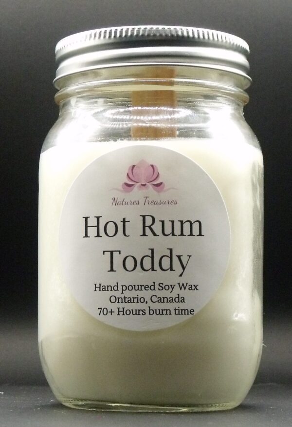 Hot Rum Toddy Soy Wax Candle - Mason Jar 80+ Hours Burn Time - Wooden Wick