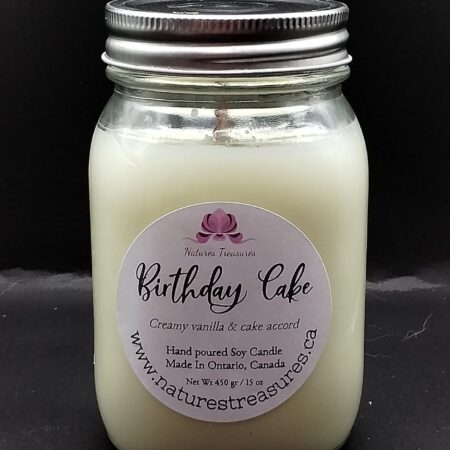 Birthday Cake Soy Wax Candle - Mason Jar 80+ Hours Burn Time - Wooden Wick