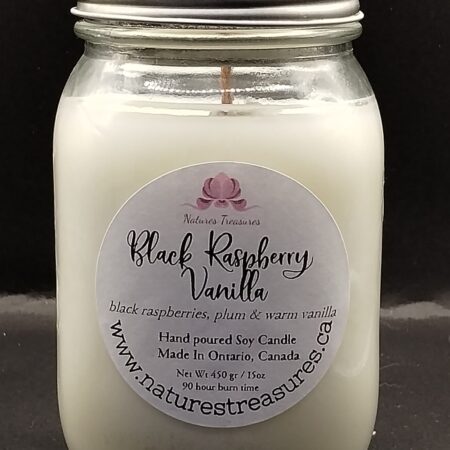 Black Raspberry Vanilla Soy Wax Candle - Mason Jar 80+ Hours Burn Time - Wooden Wick