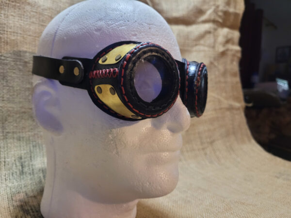 Hand made leather, brass and clear acrylic Steam punk style glasses