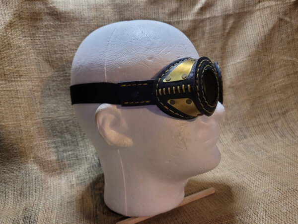 Hand made leather, brass and yellow acrylic Steam punk style glasses