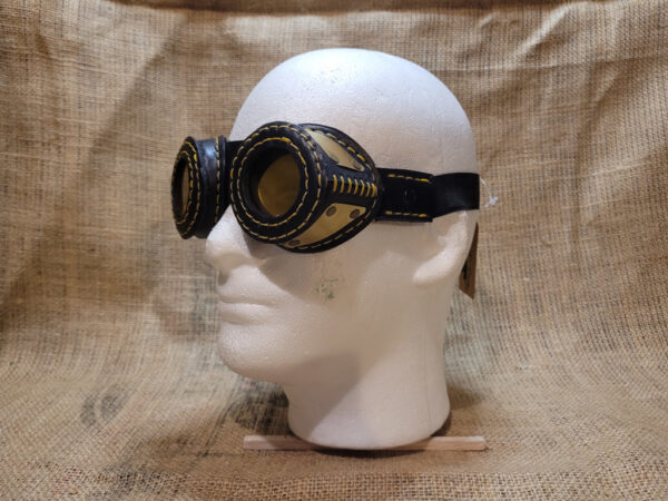 Hand made leather, brass and yellow acrylic Steam punk style glasses