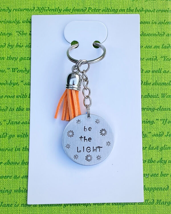 ‘be the light’ hand stamped keychain