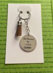 ‘motivated by iced coffee’ hand stamped keychain