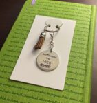 ‘motivated by iced coffee’ hand stamped keychain