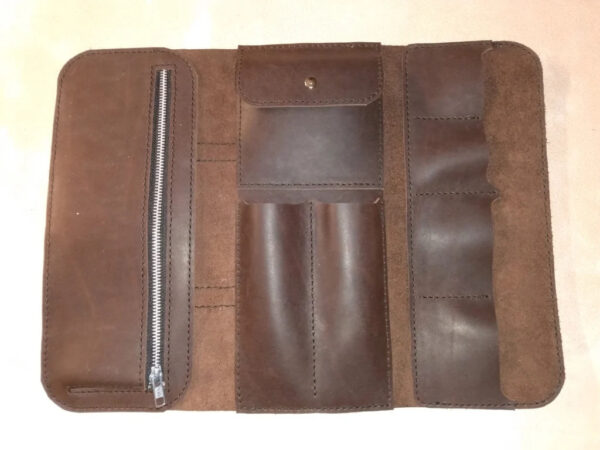 Trifold Artist Tool Roll, Leather artist roll, handmade leather roll, celtic knot tool roll, leather celtic tool roll