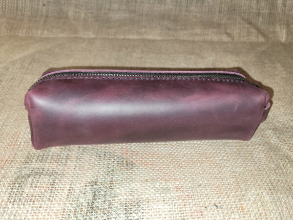 Hand made leather pencil case - reddish brown