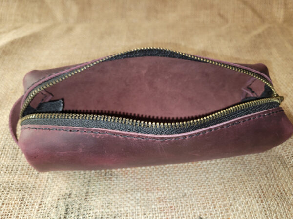 Hand made leather pencil case - reddish brown