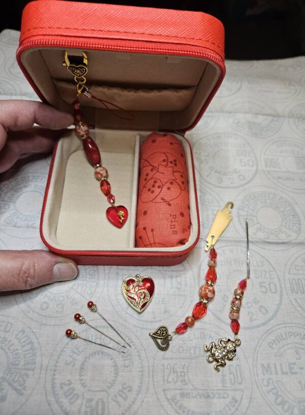 Embroidery Box - Red Enameled Heart