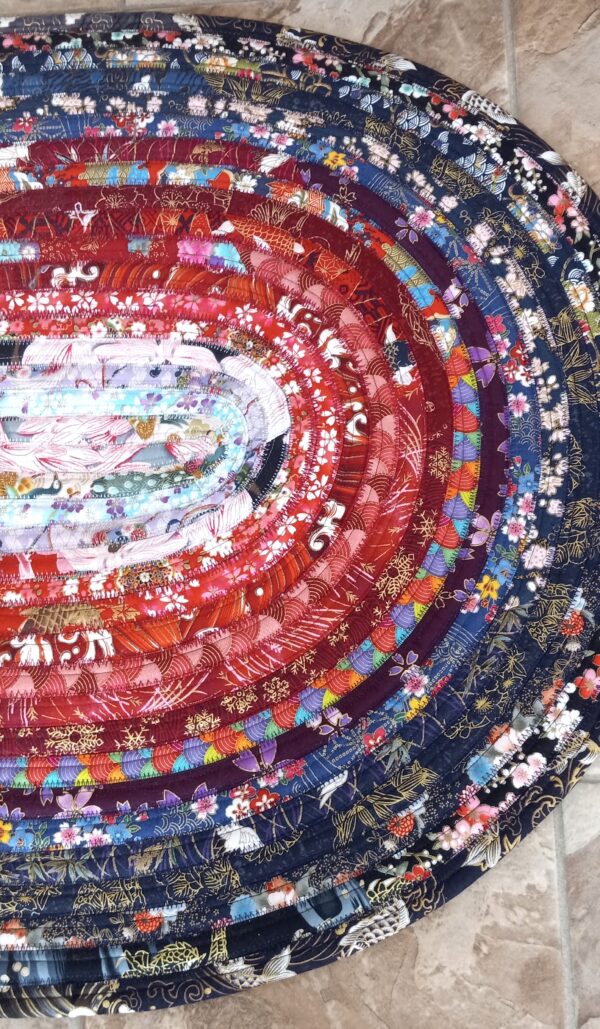 Hand Crafted Oval Jelly Roll Rug Multi Color Floral 24" x 41"