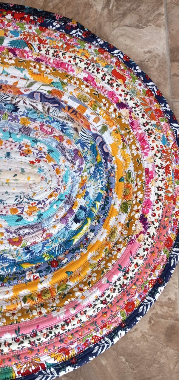 Hand Crafted Oval Jelly Roll Rug Multi Color Floral 23" x 38"