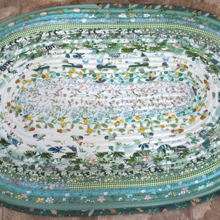 Hand Crafted Jelly Roll Rug Greens 26.5 by 39 inches