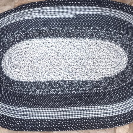 Hand Crafted Jelly Roll Rug Black & White 26" by 40"