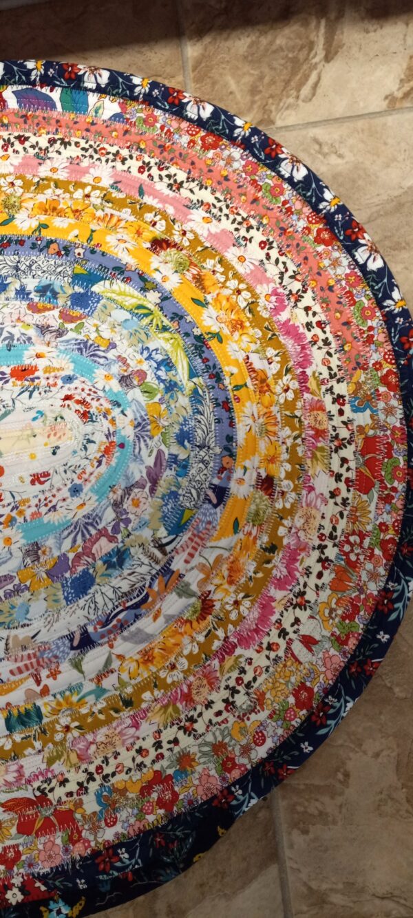 Hand Crafted Oval Jelly Roll Rug Multi Color Floral 23" x 38"
