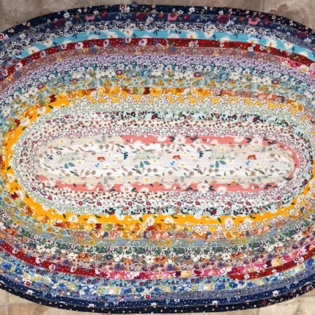 Hand Crafted Oval Jelly Roll Rug Multi Color Floral 24" x 37"
