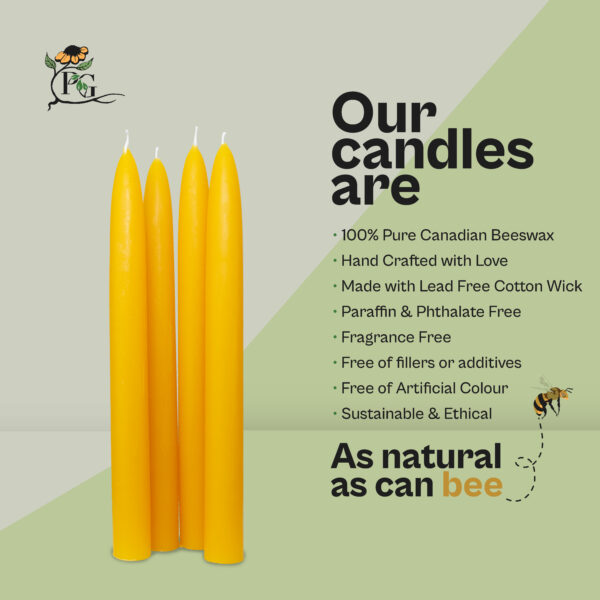 8-Inch Beeswax Tapers in Warm Honey - Handmade and Eco-Friendly set of 4