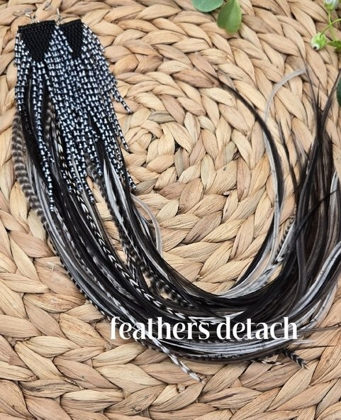 Beaded Earrings with attached feather