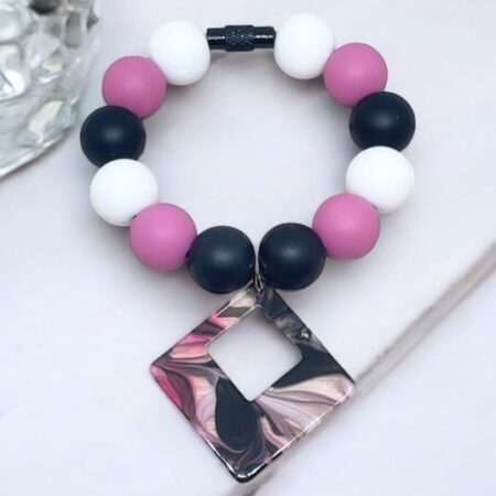 Pink and Black Beaded ID Charm for Water Bottles, Backpacks and Tumbler Handles