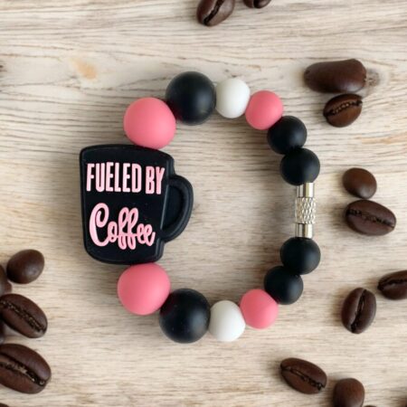 Fueled by Coffee Beaded ID Charm for Keyrings, Water Bottles, Backpacks and Tumbler Handles