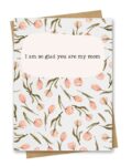 A vernal background of patterned watercolour Tulips is presented on this gorgeous Mother's Day card