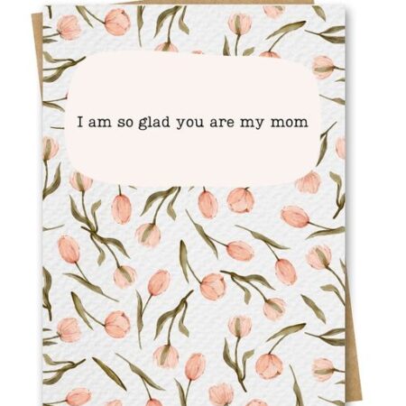 A vernal background of patterned watercolour Tulips is presented on this gorgeous Mother's Day card