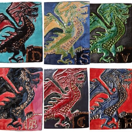 Ceramic Dragon Tiles 4" x 4" with Gold Highlights