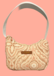 Beige Brown Flower Baguette Bag