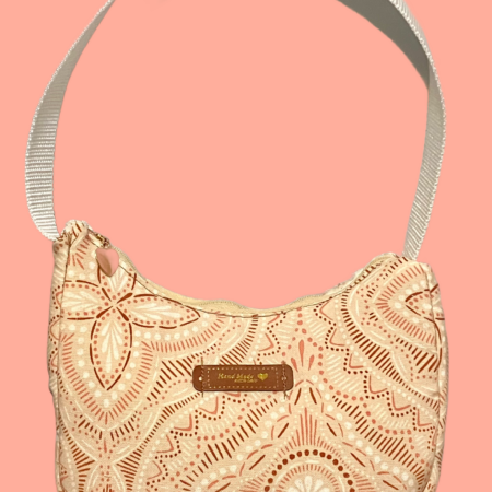 Beige Brown Flower Baguette Bag