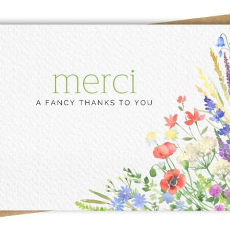 Thank you "Merci" greeting card with a beautiful floral corner