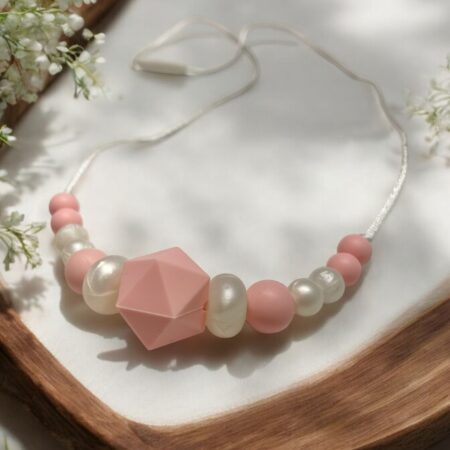 Teething Necklace in Pink and White