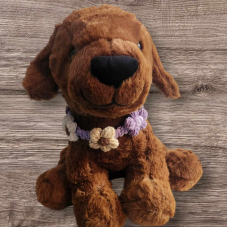 Pet Collar - Macrame - Purple with puffy flowers