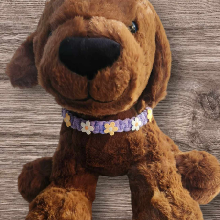 Pet Collar - Macrame - Purple with yellow and white applique flowers