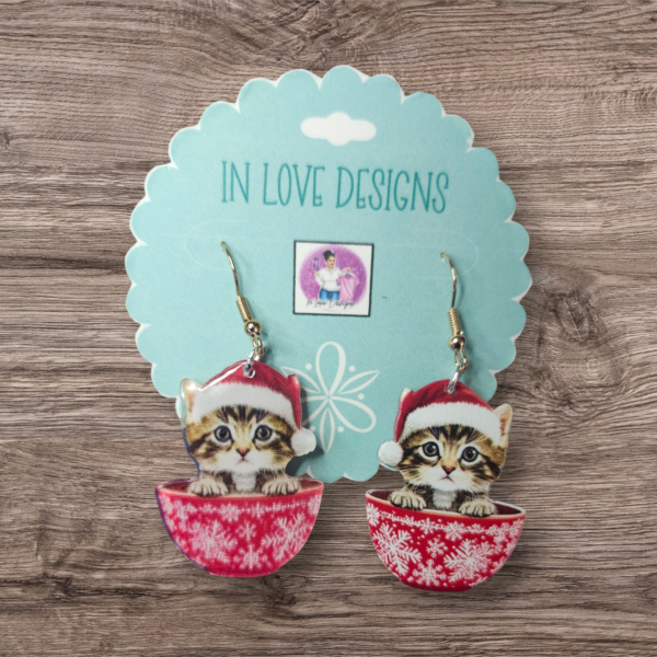 Christmas kitten earrings