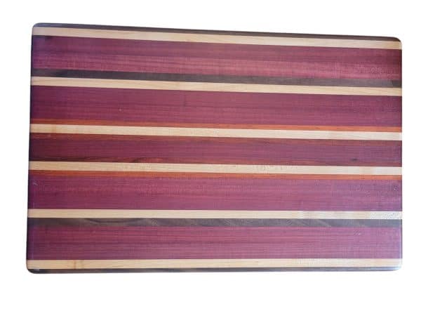 Custom Handmade Purple Heart, paduk, walnut, and maple 18x12 cutting board