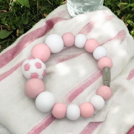 Pink Soccer Ball Beaded ID Charm for Water Bottles, Bags, Tumblers