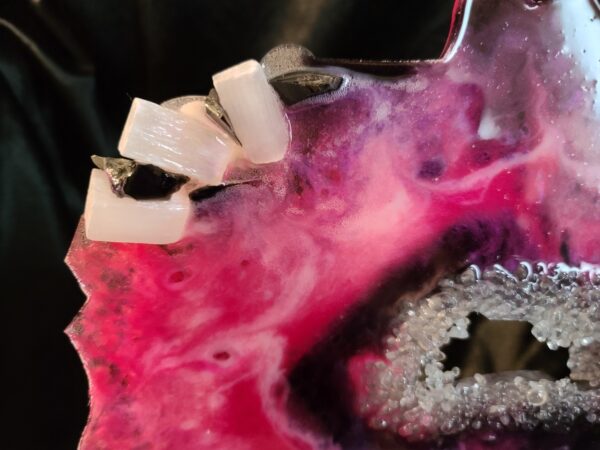 Pink Zebra Resin geode slice With crystals and selenite-stand included