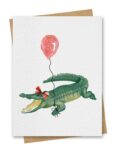 Watercolour Alligator With Red Balloon Birthday Card
