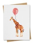 Watercolour Giraffe With Red Balloon Birthday Card