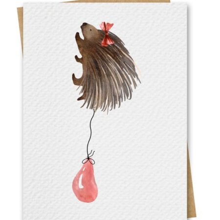 Watercolour Porcupine With Red Balloon Birthday Card