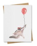 Watercolour Sugar Glider With Red Balloon Birthday Card
