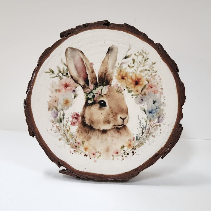 Spring Bunny Wood Round Shelf Sitter