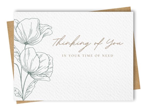 Sympathy card displaying teal tulips and a comforting sentiment